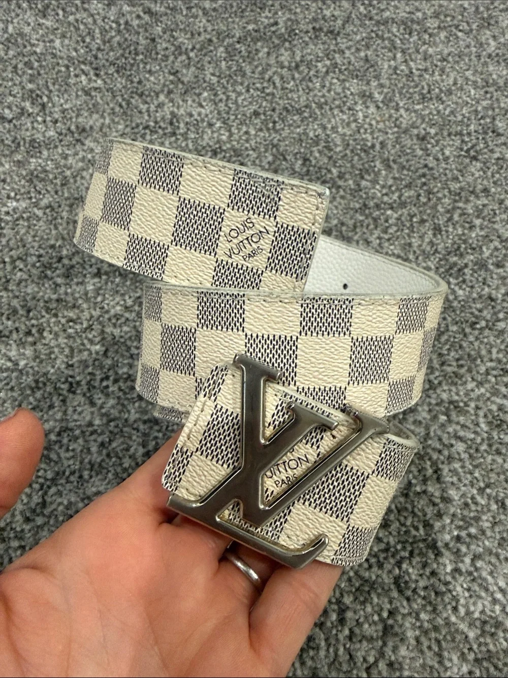 Damier Azur Check Canvas Belt with Silver Buckle